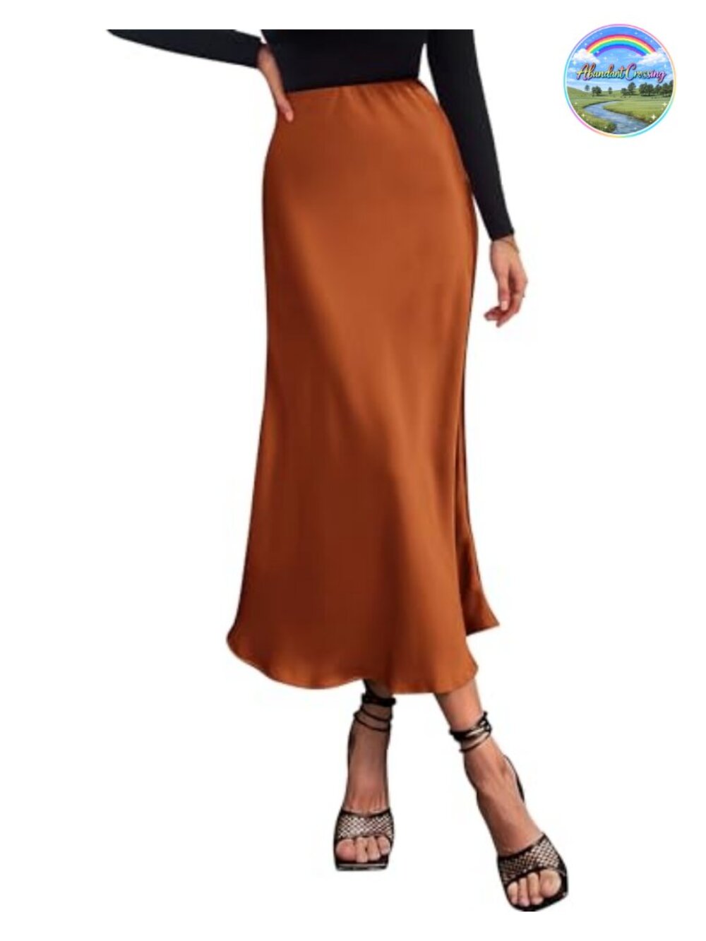 Women's High Waisted Satin Maxi Skirt Ruffle Hem A-Line Flowy Long Skirt